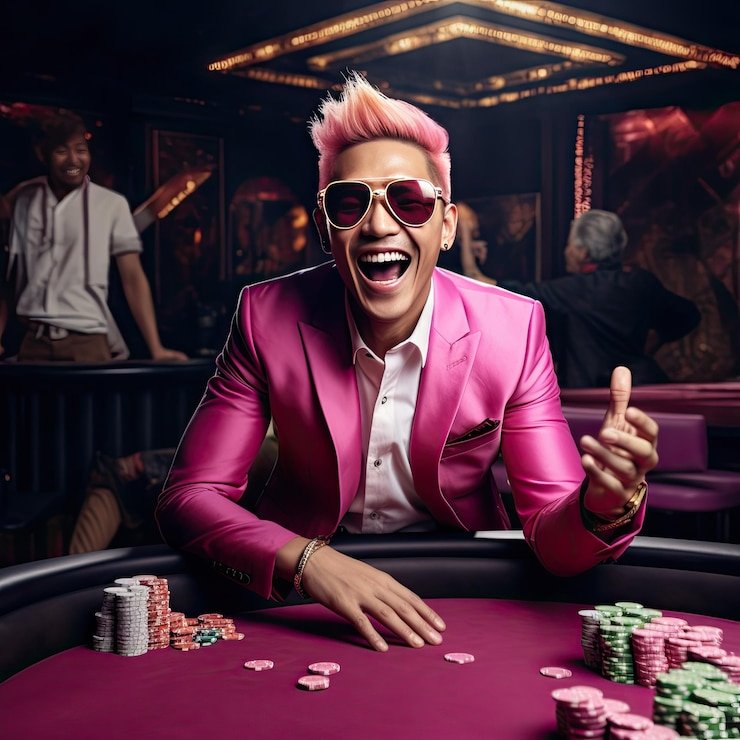 Mekanik permainan: Kartu tertutup dan penempatan taruhan Tiga pemain dengan kartu tertutup di meja Bandar Poker, menunjukkan mekanik permainan dasar